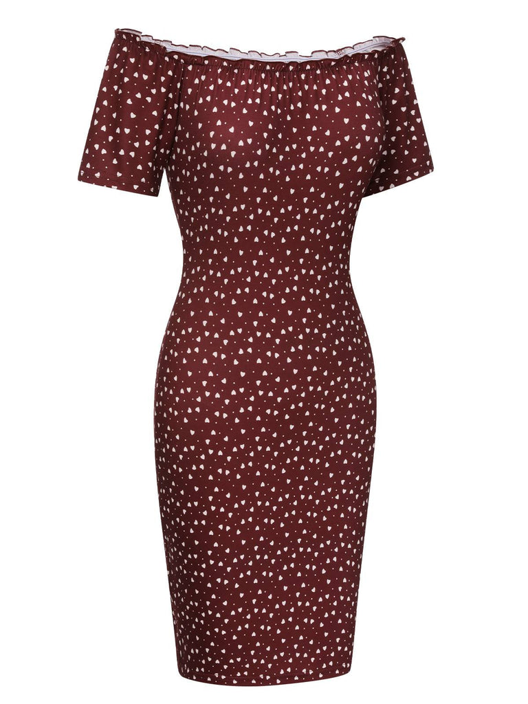 Rot 1960er Polka Dots Schulterfreies Kleid