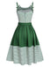 [Vorverkauf] Grün 1940er Spaghetti Träger Streifen Patchwork Kleid mit Gürtel