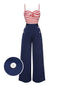 Dunkelblau 1930er Spaghetti Träger Streifen Jumpsuit