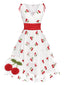 [Vorverkauf] Weiß & Rot 1950er Bestickt Kirsche Masche Kleid