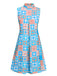 Orange & Blau 1960er Blume Stehkragen Kleid