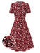 [Vorverkauf] Rot 1950er Revers Knöpfen Blümchen Kleid