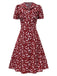 [Vorverkauf] Rot 1950er Revers Knöpfen Blümchen Kleid