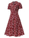 [Vorverkauf] Rot 1950er Revers Knöpfen Blümchen Kleid
