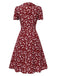 [Vorverkauf] Rot 1950er Revers Knöpfen Blümchen Kleid