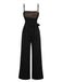 [Vorverkauf] Schwarz 1930er Tupfen Masche Spaghetti Träger Jumpsuit