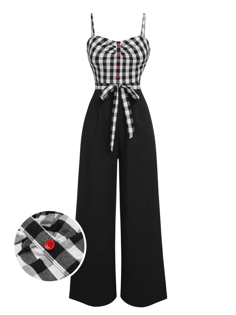 Black plaid jumpsuit on sale