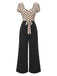 Beige 1930er Tupfen Herzförmiger Hals Patchwork Jumpsuit