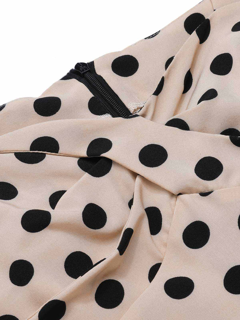 Beige 1930er Tupfen Herzförmiger Hals Patchwork Jumpsuit