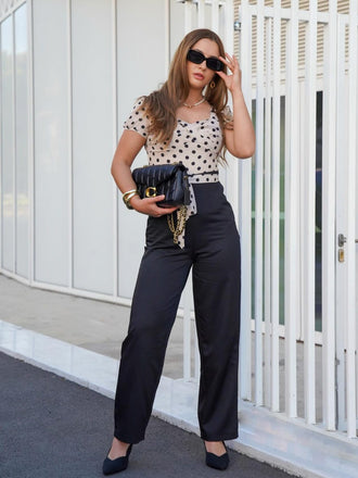 Beige 1930er Tupfen Herzförmiger Hals Patchwork Jumpsuit