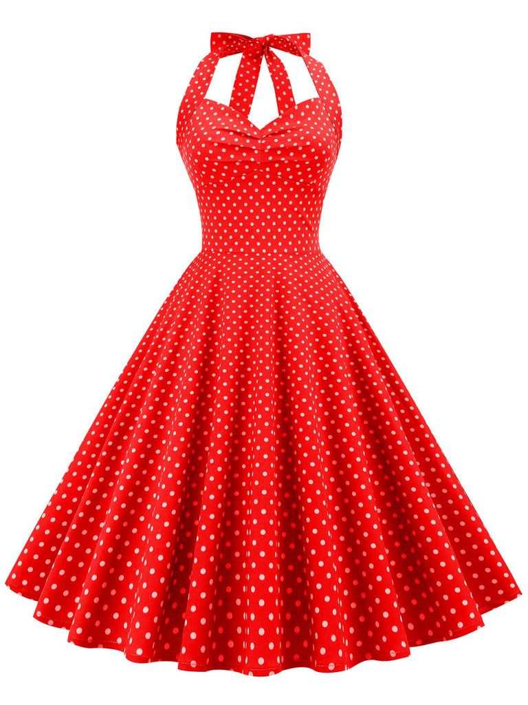 1950er Polka Dots Binden Halter Swing Kleid