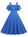 1950er Schulterfreies Polka Dots Kleid
