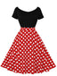 1950er Polka Dots Patchwork Kurze Ärmel Kleid