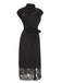 Schwarz 1940er Solide Spitze Hemdkragen Kleid