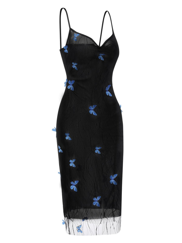 [Vorverkauf] Schwarz 1930er Schmetterling Masche Gurt Kleid