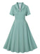 Grün Grau 1950er Revers Solide Kleid