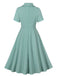 Grün Grau 1950er Revers Solide Kleid