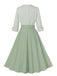 Erbsengrün Grau 1950er Plaid Aufrollen Kleid mit Gürtel