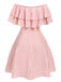 Rosa 1950er Plaid Off-Schulter Kleid