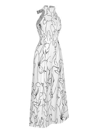 Weiß 1930er Rundhalsausschnitt Ärmelloser Jumpsuit