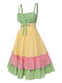 [Vorverkauf] Multicolor 1950er Breit-Träger Plaid Patchwork Kleid