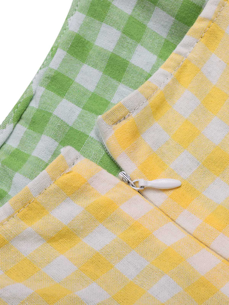 [Vorverkauf] Multicolor 1950er Breit-Träger Plaid Patchwork Kleid