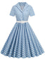 1950er Polka Dots Revers Swing Kleid mit Gürtel