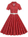 1950er Polka Dots Revers Swing Kleid mit Gürtel