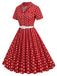 1950er Polka Dots Revers Swing Kleid mit Gürtel