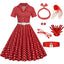 Rot 1950er Polka Dots Revers Gürtel Swing Kleid mit Zubehör-Set