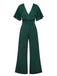 Grün 1960er V-Ausschnitt Hohe-Taille Wide-Leg Jumpsuit