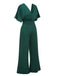 Grün 1960er V-Ausschnitt Hohe-Taille Wide-Leg Jumpsuit