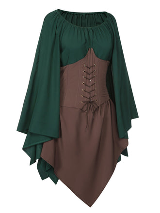 Braun 1950er Halloween Hexen Vampir Fledermausärmel Patchwork Kleid