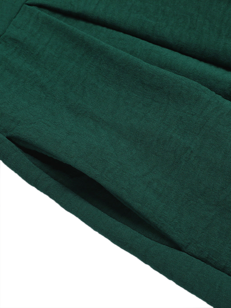 Grün 1940er Solide V-Ausschnitt Breite-Bein Jumpsuit
