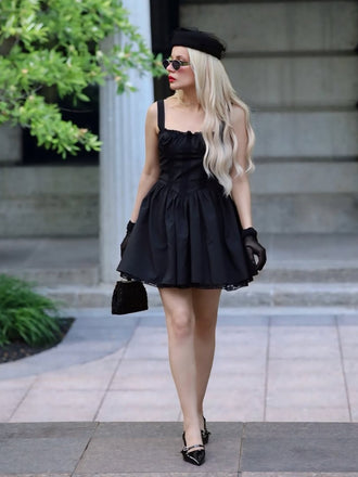 Schwarz 1950er Solide Spitze Gotisch Kleid