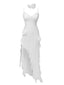 1970er Gothic Solide 3D-Rose Rüsche High-Low Saum Kleid