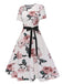 1950er Blumen Schleife Kurzarm Swing Kleid