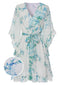 Weiß 1960er Blumen Chiffon V-Ausschnitt Kleid
