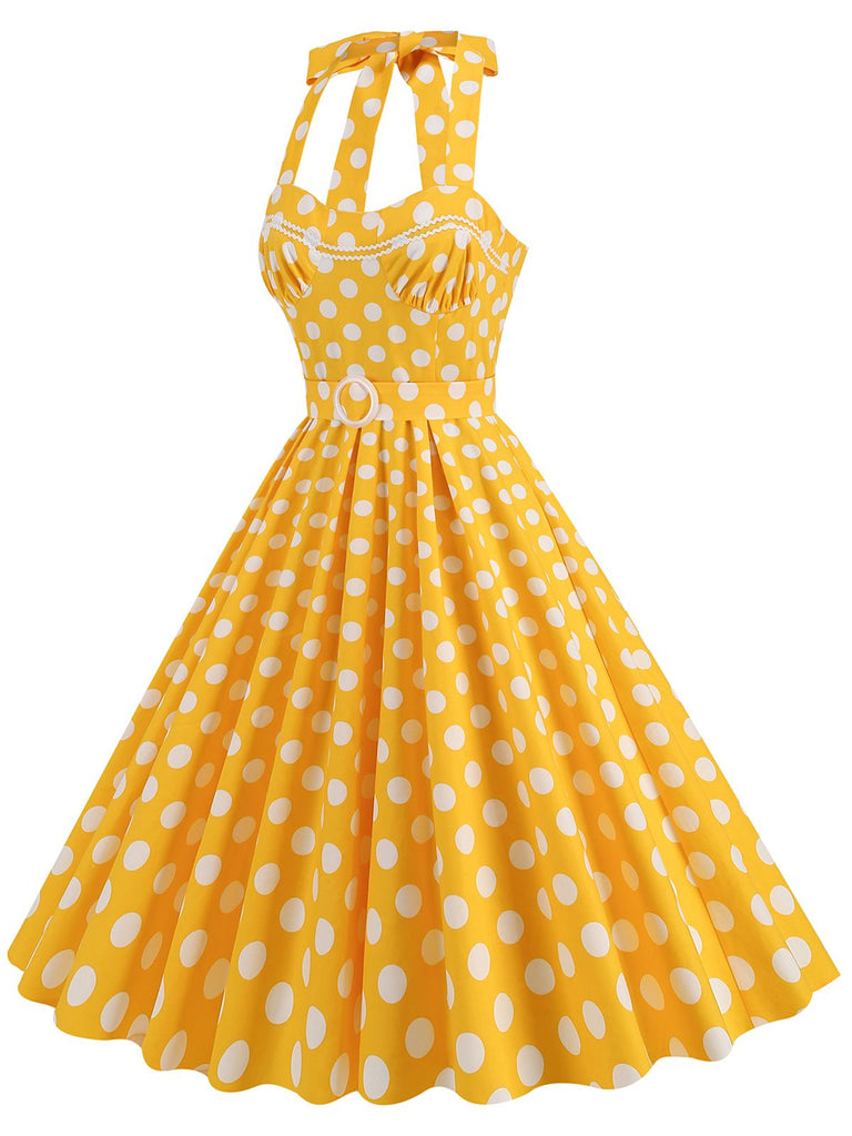 1950er Polka Dot Halter Kleid mit Gürtel