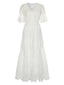 Weiß 1940er Flare-Ärmel Spitze Kleid