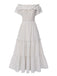 Weiß 1940er Schulterfrei Blümchen Kleid