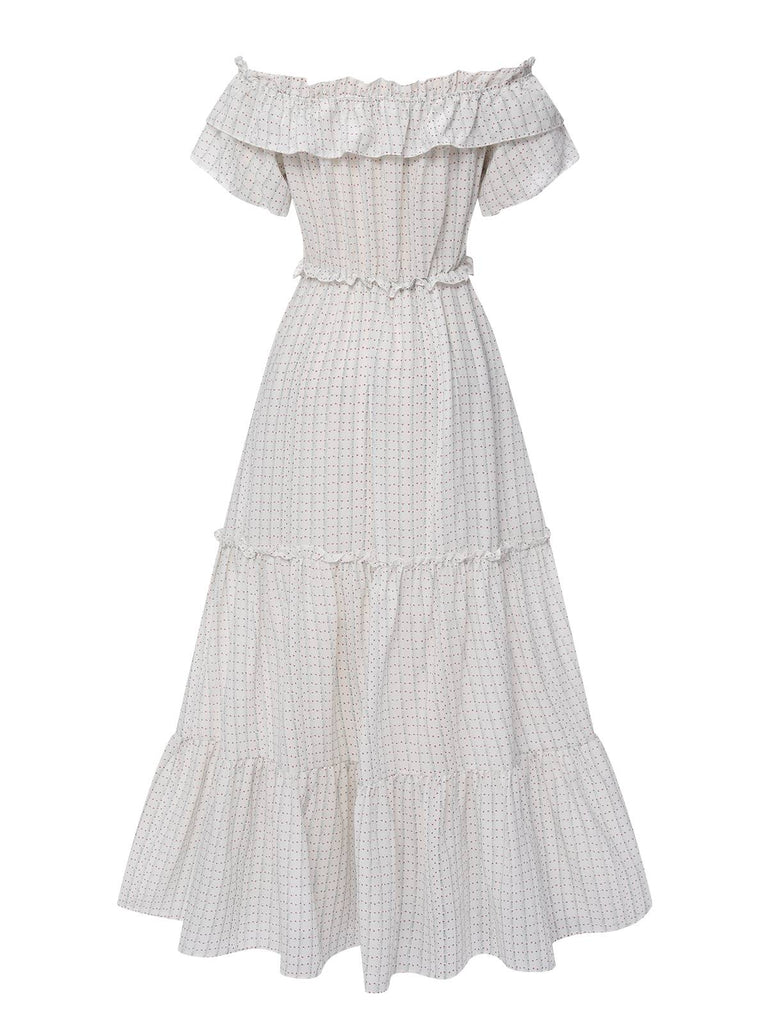 Weiß 1940er Schulterfrei Blümchen Kleid