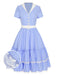 [Vorverkauf] Blau 1950er Streifen Revers Rüschen Spitzenkleid