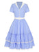 [Vorverkauf] Blau 1950er Streifen Revers Rüschen Spitzenkleid