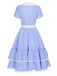 [Vorverkauf] Blau 1950er Streifen Revers Rüschen Spitzenkleid