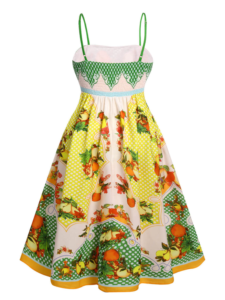 Multicolor 1940er Obstdruck Midi Kleid