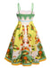 Multicolor 1940er Obstdruck Midi Kleid