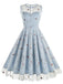 Blau 1950er Blumen Masche Swing Kleid