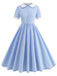 Blau 1950er Peter Pan Kragen Gingham Plaid Kleid