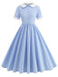 Blau 1950er Peter Pan Kragen Gingham Plaid Kleid